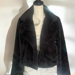 12th TRIBE FAUX FUR CROPPED COAT LONG SLEEVE OPEN FRONT SZ XS Black NWOT